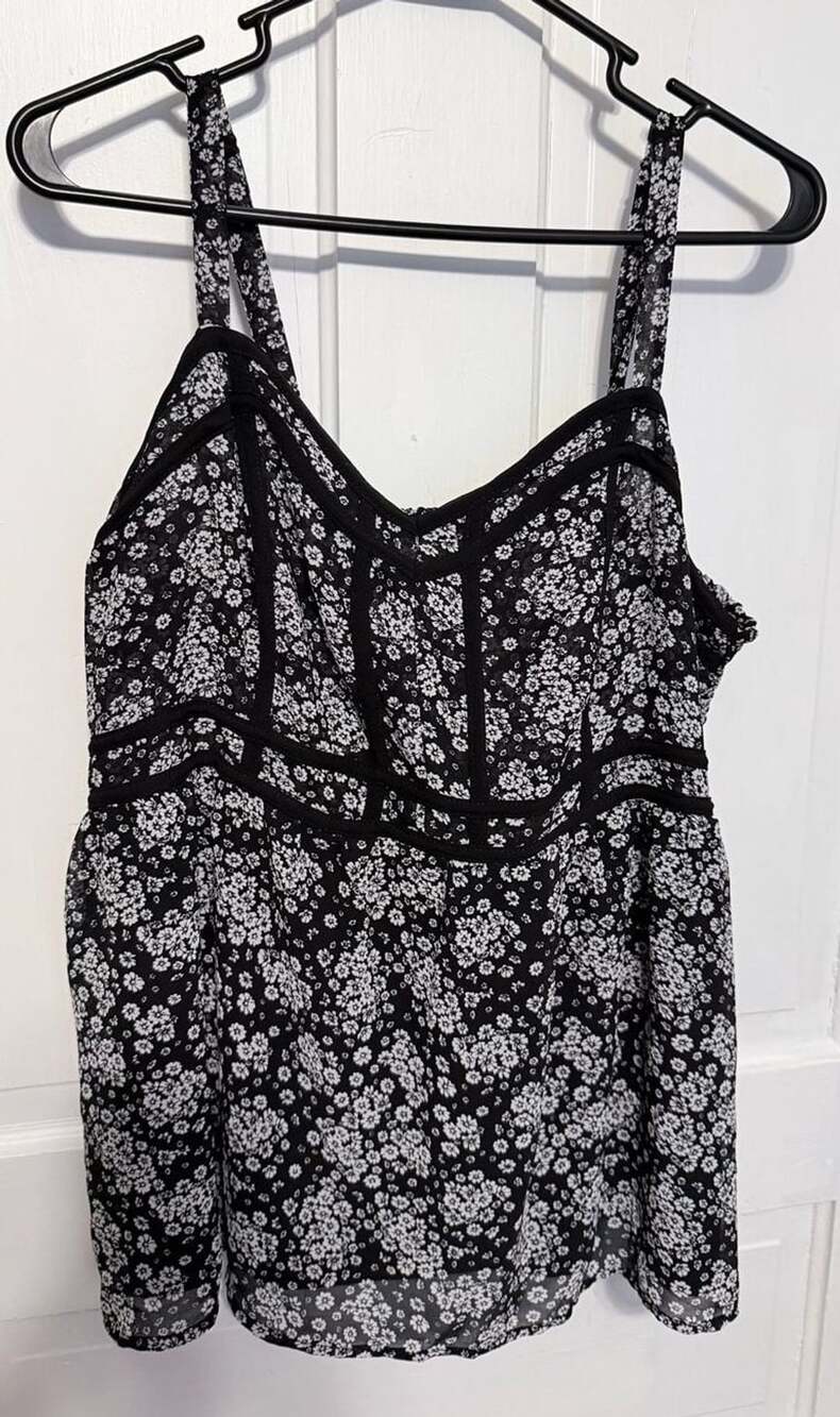 Torrid Black and White Floral Print Chiffon Corset-Style Tank Top 8